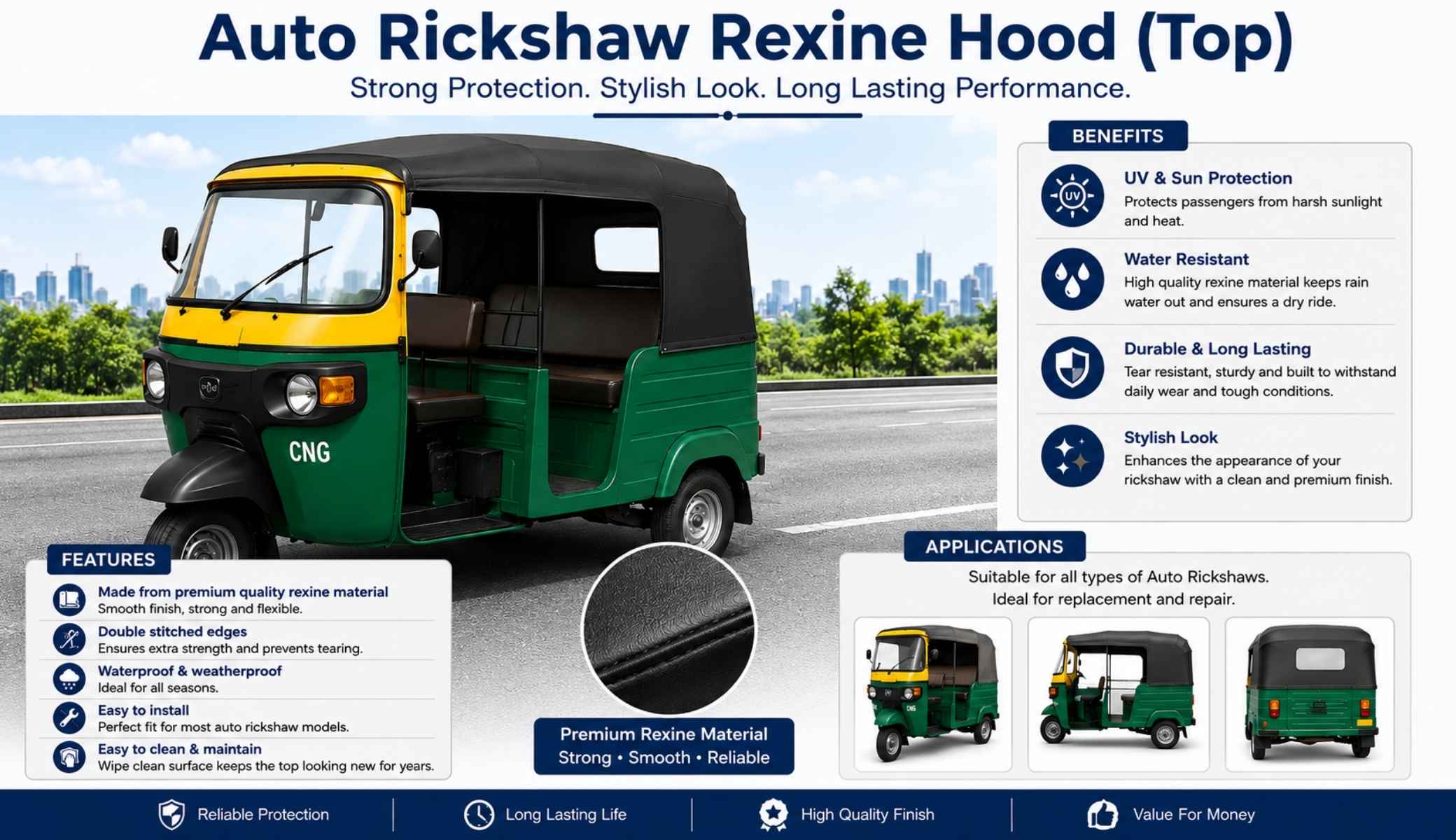 Rexine for Auto Rickshaw Hood (Top): Benefits, Features, Applications, and Why It Is the Preferred Choice