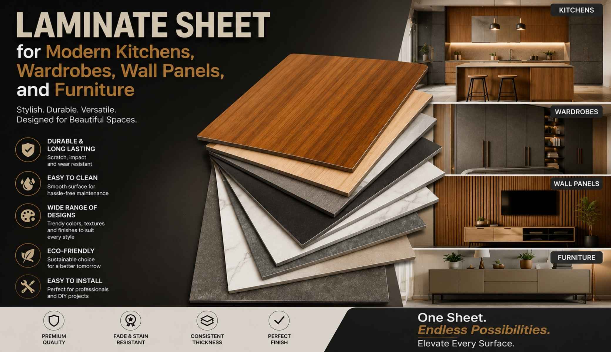 How Do I Choose the Right Thickness of Laminate Sheet for Modern Kitchens, Wardrobes, Wall Panels, and Furniture?